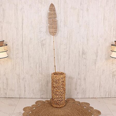 Japandi, İskandinav Dekoratif Bambu Rattan Saksı Süsü Su Sümbülü Yelpaze Duvar Dekoru 2 li 17x200cm