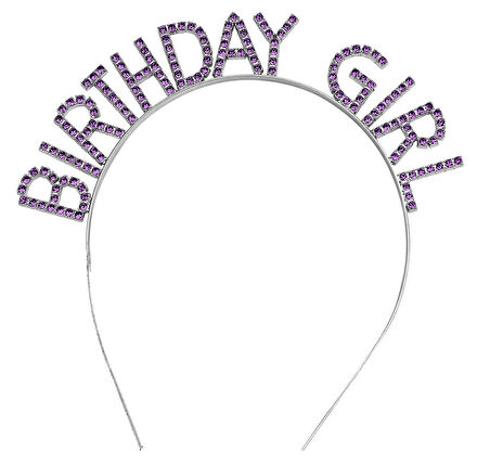 Mor Renk Kristal Taşlı Parlak Birthday Girl Yazılı Taç 16x17 Cm - Lisinya