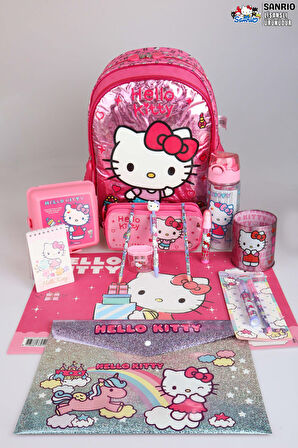 DEKOMUS İLE LİSANSLI YENİ SEZON "PINK LOVE KOLEKSİYONU" HELLO KITTY OKUL ÇANTASI,KALEM ÇANTASI,BESLENME KABI,MATARA İLEKIRTASİYE SETİ SETİ