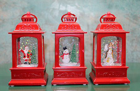 Yılbaşı Temalı Işıklı Müzikli Kar Küresi Kırmızı Tasarımlı 