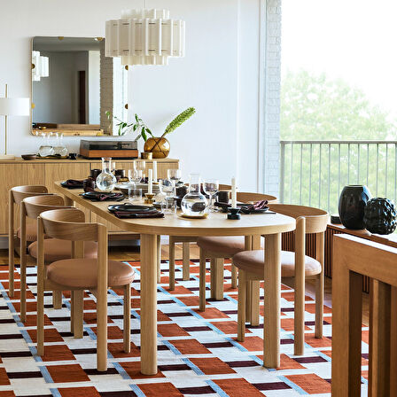 Yemek masası takımı, meşe kaplama-meşe deri, 6 sandalyeli, sabit