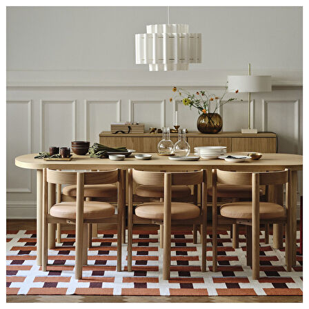 Yemek masası takımı, meşe kaplama-meşe deri, 6 sandalyeli, sabit