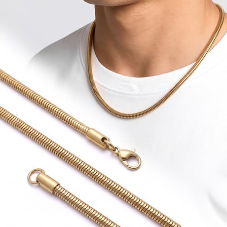 💎 Premium Parlak ve Şık Oval Spiral Erkek Çelik Zincir Kolye 5 mm 55 cm 3183ECK011 - Gold Renk