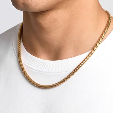 💎 Premium Parlak ve Şık Oval Spiral Erkek Çelik Zincir Kolye 5 mm 55 cm 3183ECK011 - Gold Renk