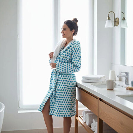 Pamuklu Kadife Kapüşonlu Kadın Bornoz