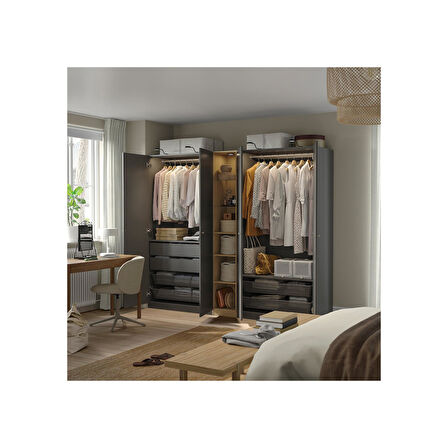 PAX gardırop, koyu gri-meşe görünümlü, 235x60x201 cm