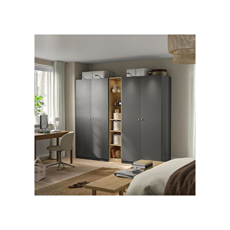 PAX gardırop, koyu gri-meşe görünümlü, 235x60x201 cm