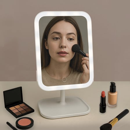 Di̇kdörtgen Led Işıklı Dokunmatik Makyaj Aynası-Beyaz