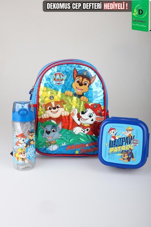 x Dekomus Lisanslı Paw Patrol Pawsome Squad 35 Cm Küçük Boy Anaokul Çantası,Beslenme Kabı ve 500 ML Matara Seti