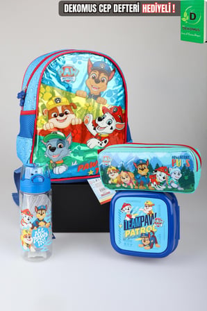 x Dekomus Lisanslı Paw Patrol Pawsome Squad 35 Cm Küçük Boy Anaokul Çantası,Kalem Çantası,Beslenme Kabı ve 500 ML Matara Seti
