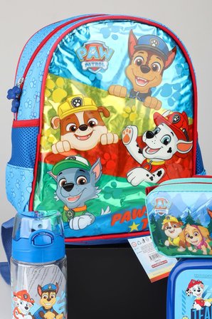 x Dekomus Lisanslı Paw Patrol Pawsome Squad 35 Cm Küçük Boy Anaokul Çantası,Kalem Çantası,Beslenme Kabı ve 500 ML Matara Seti