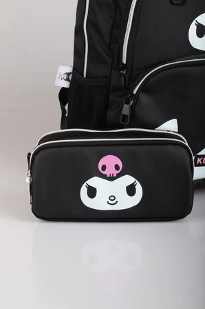 x Dekomus Lisanslı Kuromi Dark Delight Collection Büyük Boy Okul Çantası ve Kalem Çantası Seti