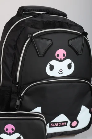x Dekomus Lisanslı Kuromi Dark Delight Collection Büyük Boy Okul Çantası ve Kalem Çantası Seti