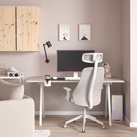 Oyuncu masası ve sandalyesi, bej-beyaz açık gri