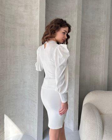 Öpücük Yaka Prenses Kol Crep Bluz - BEYAZ - XL