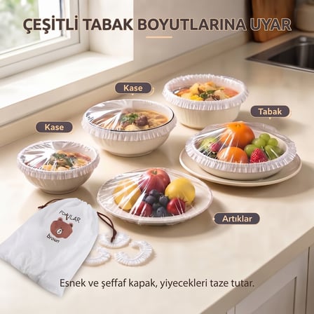 BakGelAl 100 Adet Tazeliği Koruyan Tencere ve Tabak Bonesi Çok Amaçlı Kullan At Tabak Bonesi