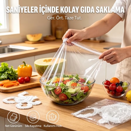 BakGelAl 100 Adet Tazeliği Koruyan Tencere ve Tabak Bonesi Çok Amaçlı Kullan At Tabak Bonesi