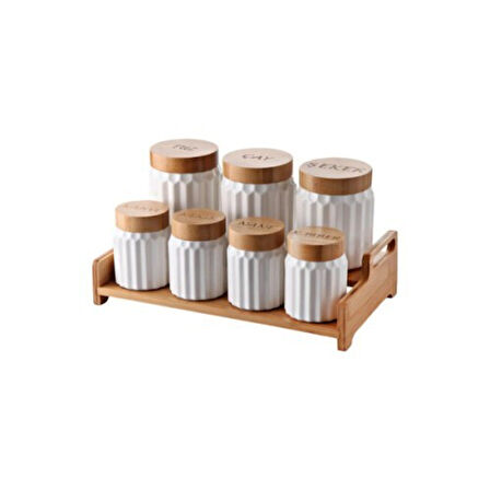 7'li Bambu Kapak Standlı Baharat Seti