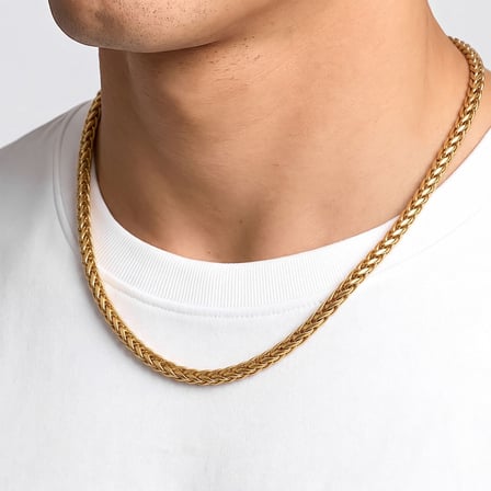 💎 Premium Parlak ve Şık Köşeli Burgu Erkek Çelik Zincir Kolye 4×4 mm 55 cm - Gold Renk 3183ECK009 