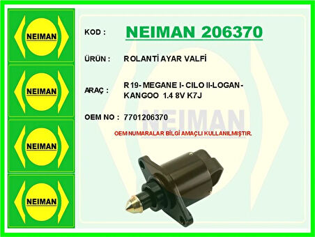 ROLANTİ AYAR VALFİ R19- MEGANE 1- CILO 2-LOGAN-KANGOO 1.4 85 K7J 7701206370