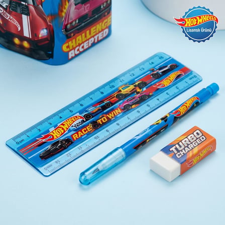 Hot Wheels Lisanslı Metal Masaüstü Kalemlik ve Okul Kırtasiye Seti 