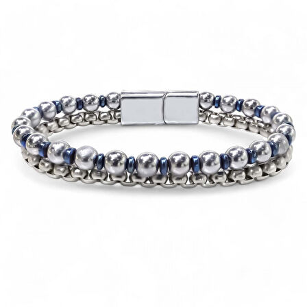   Çelik Zincirli Gümüş Ve Mavi Hematit Bileklik 31832B21D3 