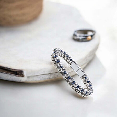   Çelik Zincirli Gümüş Ve Mavi Hematit Bileklik 31832B21D3 