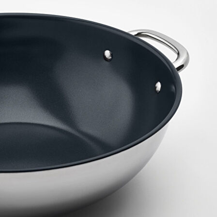 Wok tava, yapışmaz kaplama-paslanmaz çelik, 32 cm