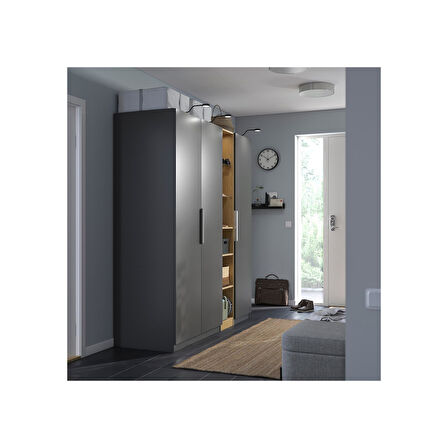 PAX gardırop, koyu gri-meşe görünümlü, 185x60x201 cm