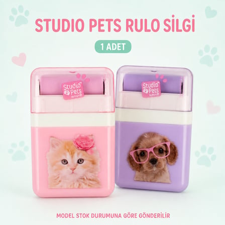 BakGelAl Studio Pets Rulo Silgi Kedi Köpek Desenli Kapaklı Sevimli Okul Silgisi 1 Adet