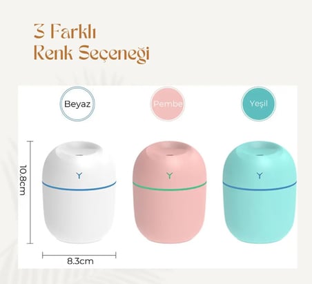 3'lü Set 220 ML USB Hava Nemlendirici LED Işıklı Aroma Difüzörü – Beyaz Pembe Yeşil – Avantaj Paketi