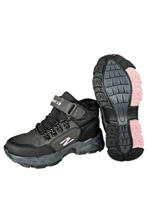 Cırtlı İçi Yünlü Soğuk Geçirmez Outdoor Günlük Çocuk Bot FÜME - PEMBE