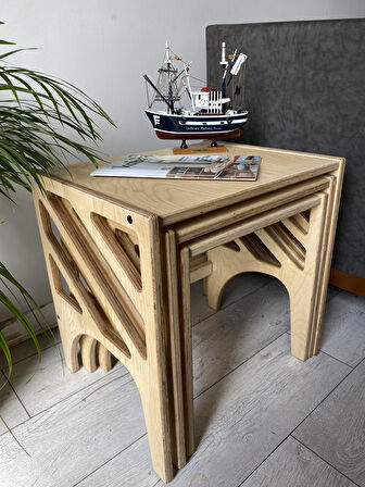 3'lü Plywood Zigon Sehpa Zigon Sehpa Orta Sehpa Yan Sehpa