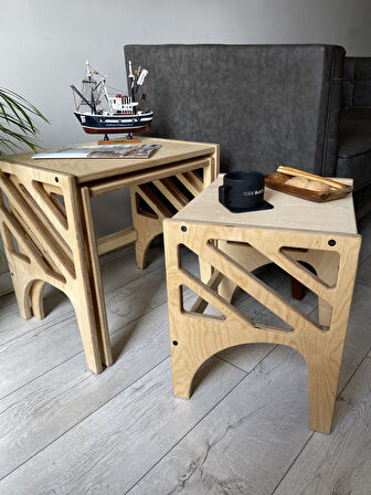 3'lü Plywood Zigon Sehpa Zigon Sehpa Orta Sehpa Yan Sehpa