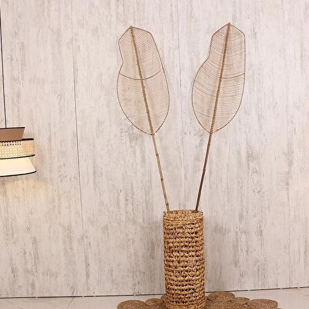 Japandi, Eklektik İskandinav Dekoratif Bambu Saksı Süsü Rattan Yelpaze Duvar Dekoru 2 li 35x200cm