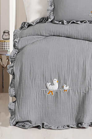 Kanz 4 Kat Hand Made Fırfırlı Müslin Örtü Seti Knz-020 Gri