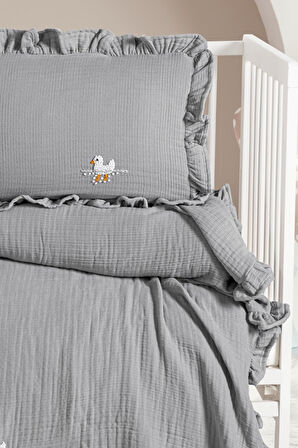 Kanz 4 Kat Hand Made Fırfırlı Müslin Örtü Seti Knz-020 Gri