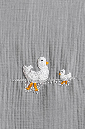 Kanz 4 Kat Hand Made Fırfırlı Müslin Örtü Seti Knz-020 Gri