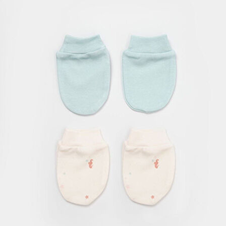 Bibaby Biorganic Save The Seahorse 2'Li Bebek Eldiven 72232 Bej-Mint