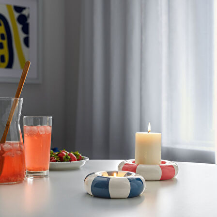 Tealight mumluk, koyu mavi-beyaz, 4 cm