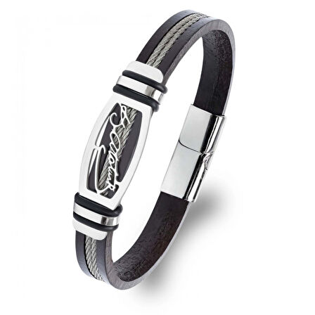  FM Atatürk İmzalı Çelik Halatlı Erkek Deri Bileklik 31834B17D2 