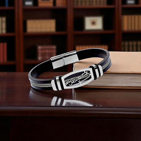  FM Atatürk İmzalı Çelik Halatlı Erkek Deri Bileklik 31834B17D2 