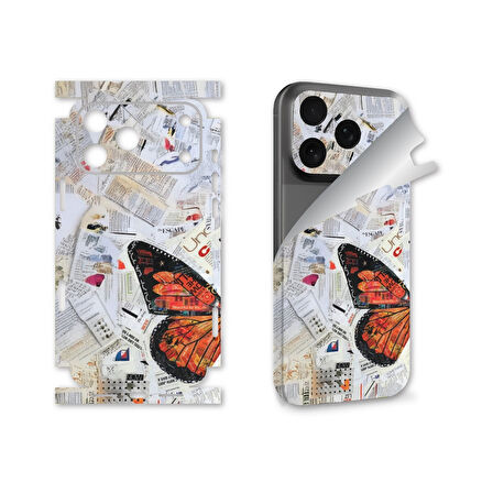 Apple Iphone 17 Pro Uyumlu Full Kaplama Sticker Çizilme Önleme Kılıfsız Kullanım İçin Kelebek