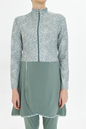 Kadın Tam Kapalı Tesettür Mayo 4 Parça – Desenli – YEŞİL2XL