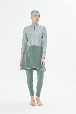 Kadın Tam Kapalı Tesettür Mayo 4 Parça – Desenli – YEŞİL2XL
