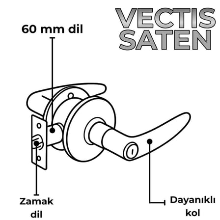 Vectis Kollu Topuzlu Kilit - Amerikan Tipi Otel Kilidi - Saten (Eski Topuzlu Kilit Yerine Uyumlu)