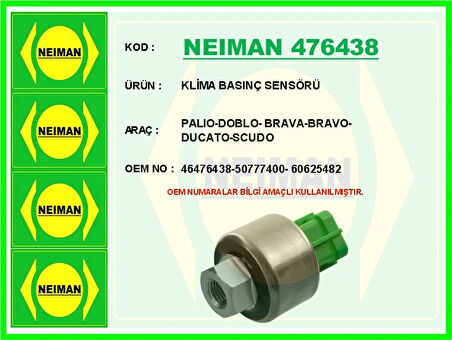 KLİMA BASINÇ SENSÖRÜ MAREA 1996 PALIO 1998 PUNTO 2001 DOBLO 2001 BRAVA 2000 ALFA ROMEO 145-146-147-156 46476438 60625482 60814584