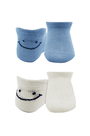 Bistyle 2'Li Sneakers Smile Penye Çorap BS20106 Mavi Ekru