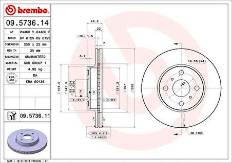 FREN DISKI ON HAVALI 255-4 - TOYOTA COROLLA 1993-2002 1.6-1.3 AE100-AE101 INJ. AE111 4351212550 (2 ADET)