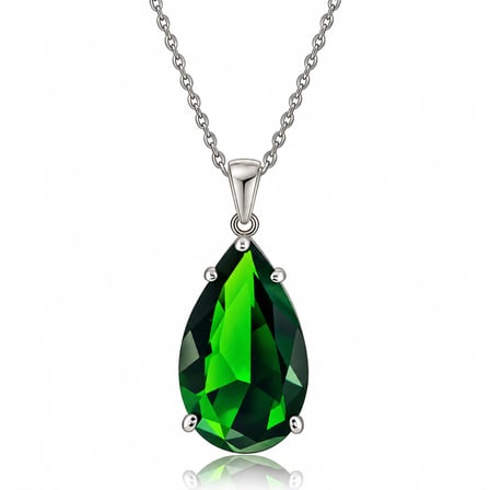 💎 Premium Parlak ve Şık 925 Gümüş Üzeri Rodyum Kaplama Yeşil Zümrüt Taşlı Damla Kolye (45cm)